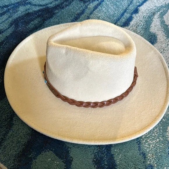 Cream Wide-Brim Hat with Brown Band - Picture 2 of 8